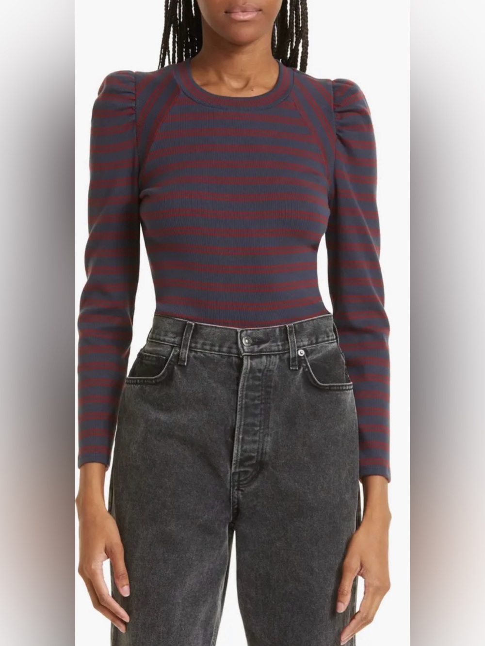 Veronica Beard Delano Stripe Raglan Sleeve Top - Picture 3 of 7